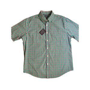 Croft & Barrow Easy Clean Green Plaid Short Sleeve Shirt Button Men’s L NEW
